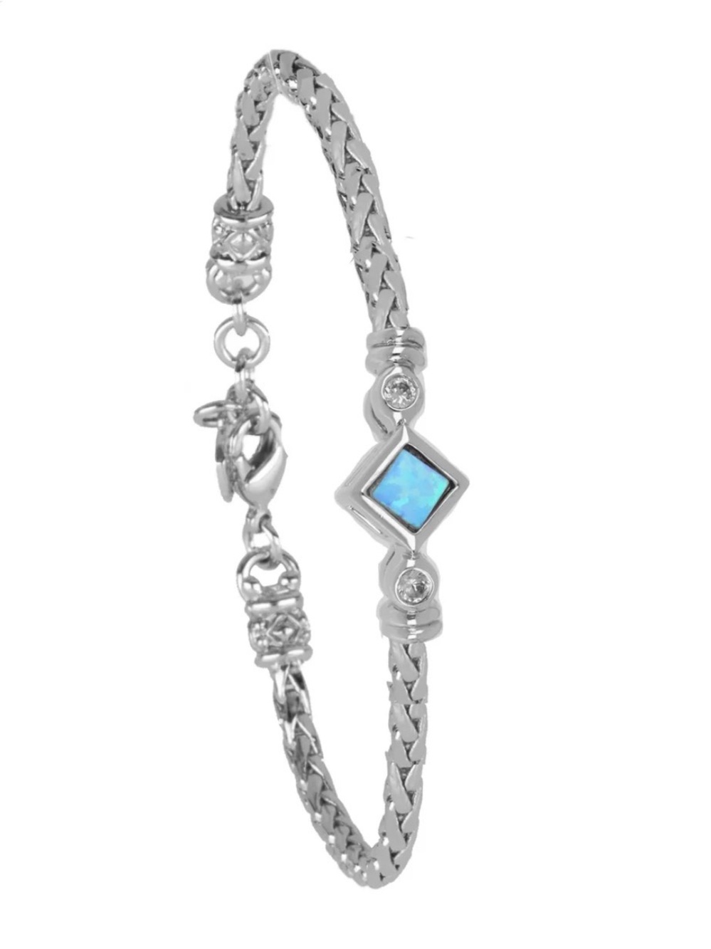 Sterling Silver Braided Bracelet with Blue Opal Accent